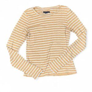 American Eagle White and Yellow Striped Long Sleeve Top